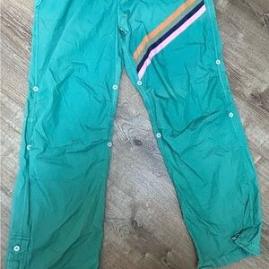 Freecity parachute pants XL green with 3 stripes- orange, green, pink.